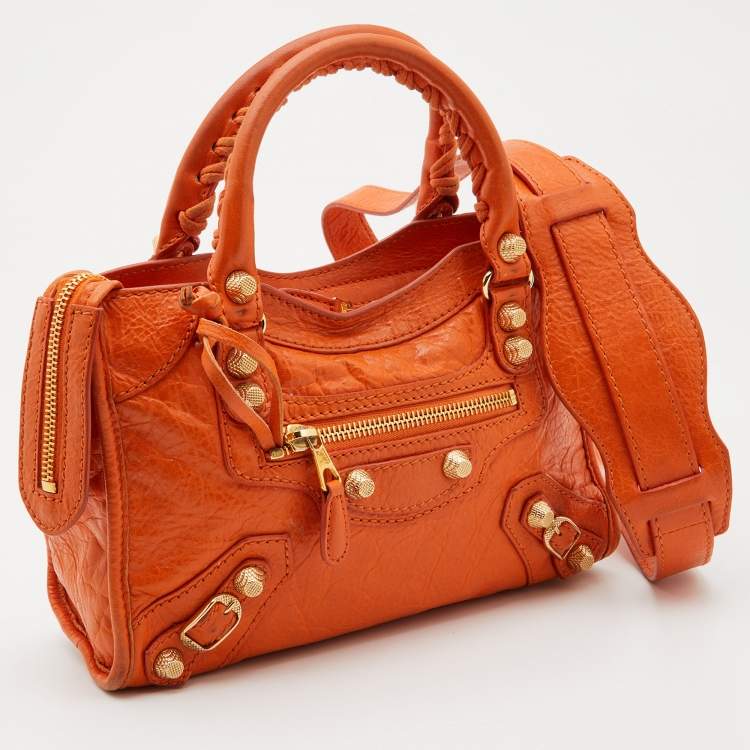 Pre Owned Balenciaga Tangerine Leather Mini RH City Bag