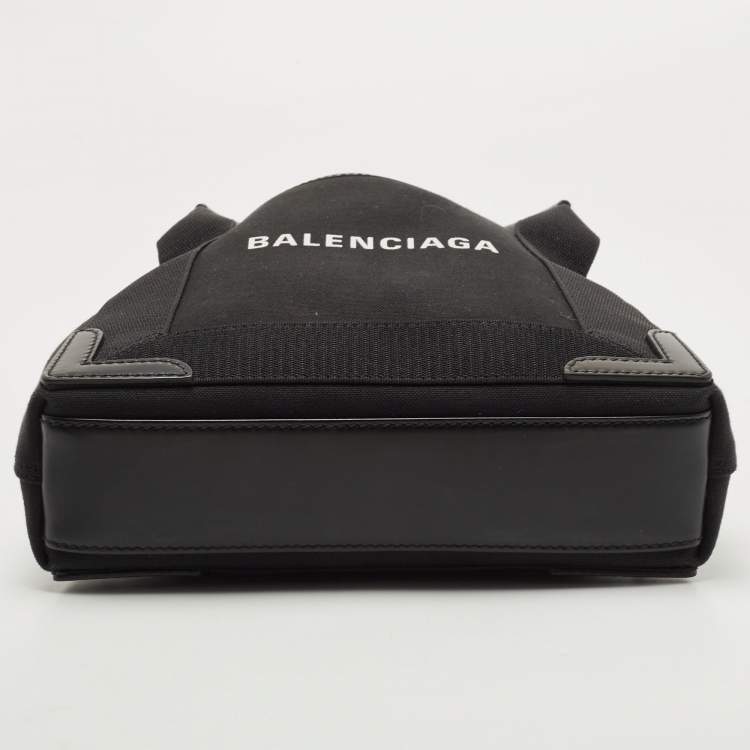 Pre Owned Balenciaga Black/White Canvas and Leather XS Cabas Tote