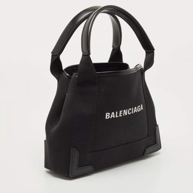 Pre Owned Balenciaga Black/White Canvas and Leather XS Cabas Tote