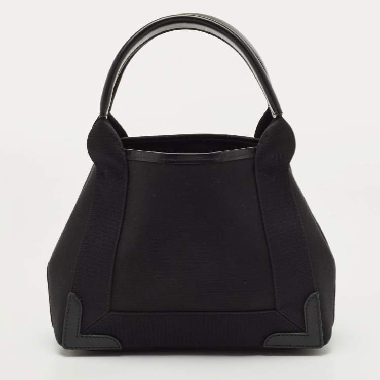 Pre Owned Balenciaga Black/White Canvas and Leather XS Cabas Tote