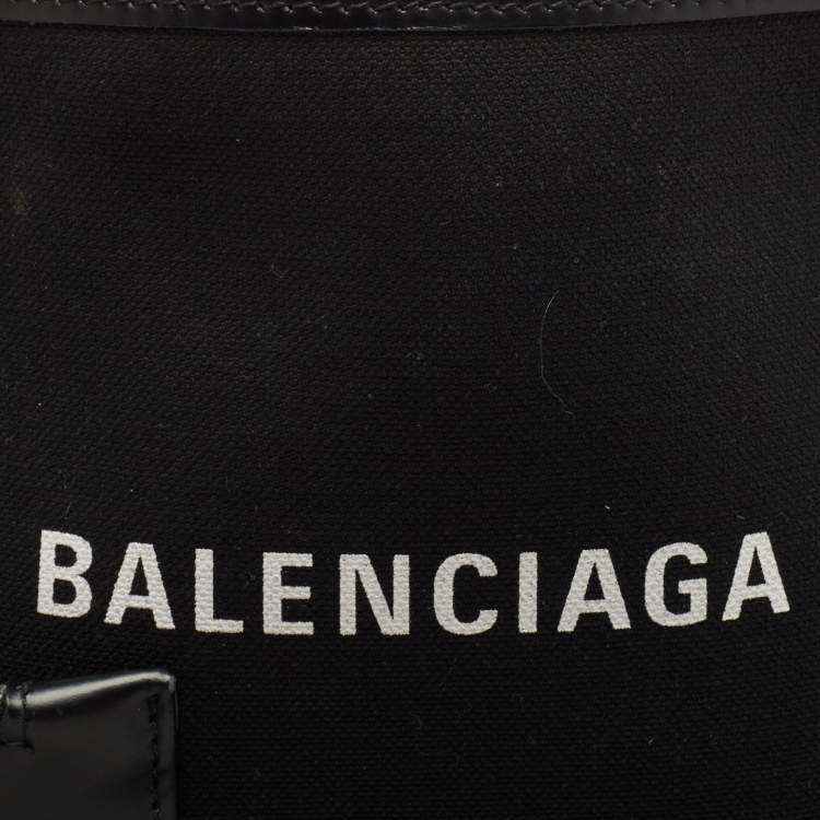 Pre Owned Balenciaga Black/White Canvas and Leather XS Cabas Tote