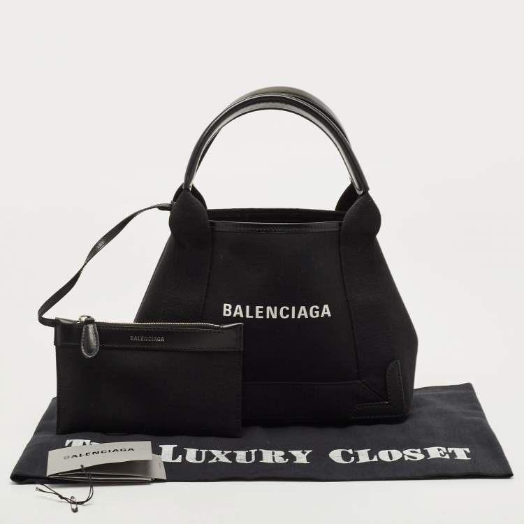 Pre Owned Balenciaga Black/White Canvas and Leather XS Cabas Tote