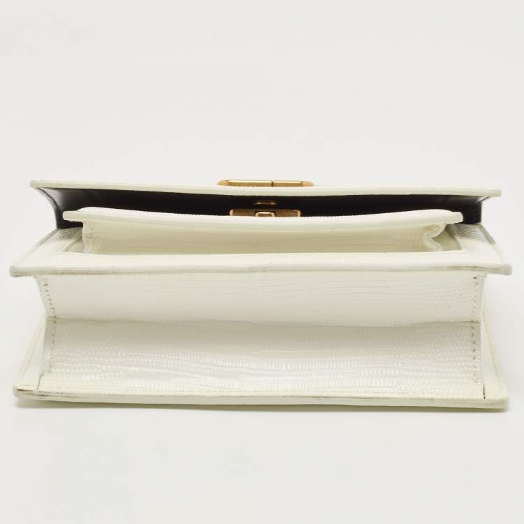 Pre Owned Balenciaga White Lizard Embossed Leather Sharp Top Handle Bag