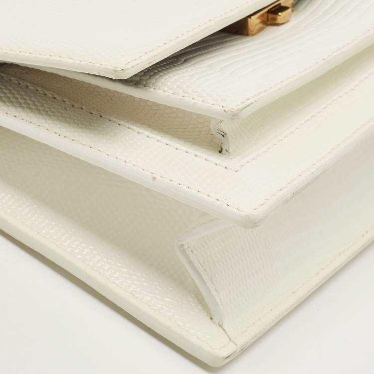 Pre Owned Balenciaga White Lizard Embossed Leather Sharp Top Handle Bag
