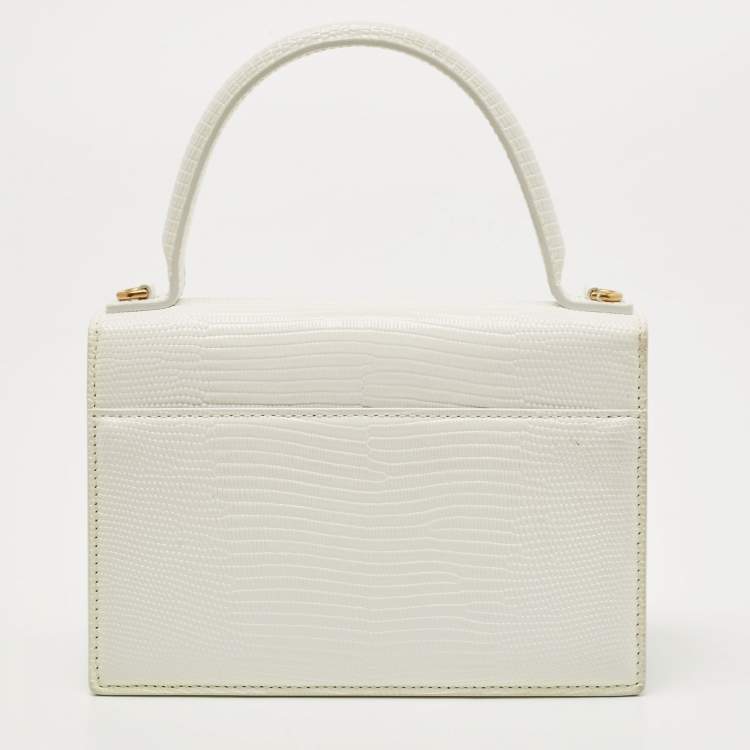 Pre Owned Balenciaga White Lizard Embossed Leather Sharp Top Handle Bag