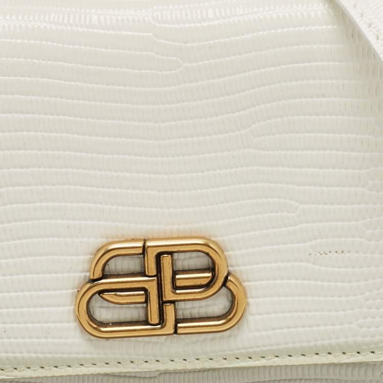 Pre Owned Balenciaga White Lizard Embossed Leather Sharp Top Handle Bag