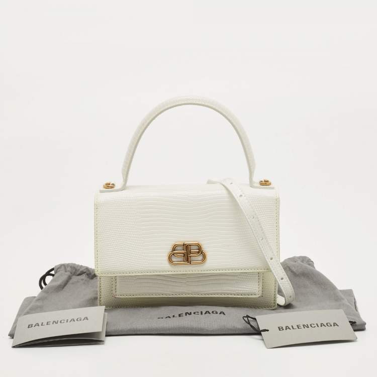 Pre Owned Balenciaga White Lizard Embossed Leather Sharp Top Handle Bag
