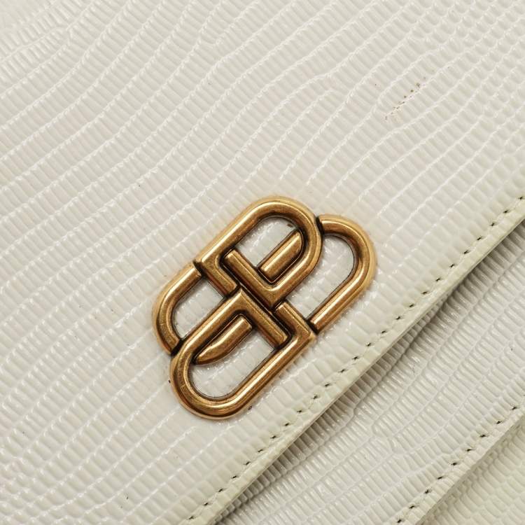 Pre Owned Balenciaga White Lizard Embossed Leather Sharp Top Handle Bag