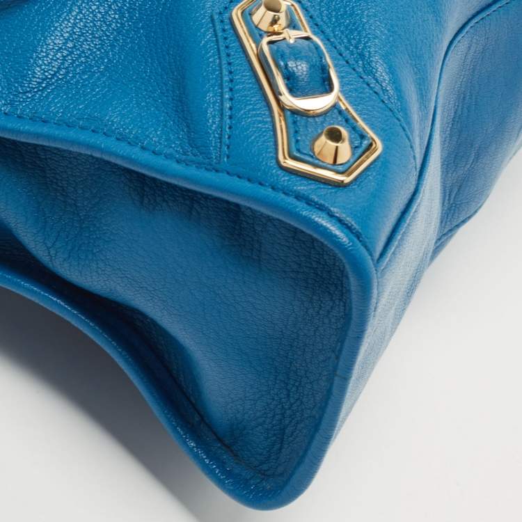 Pre Owned Balenciaga Blue Leather Small City Tote Bag