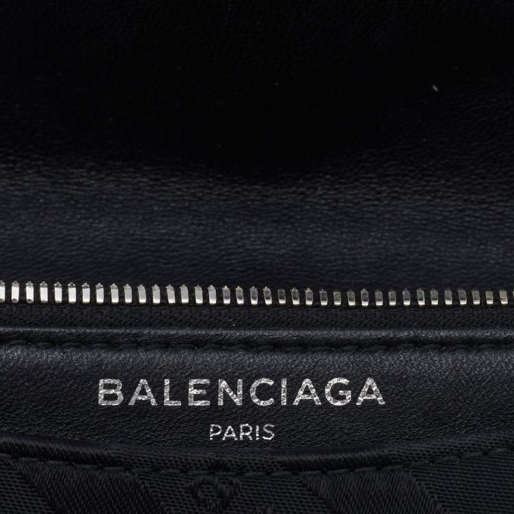 Pre Owned Balenciaga Black Fabric BB Chain Round Shoulder Bag