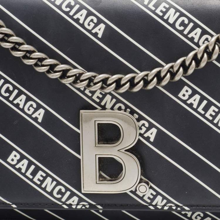 Pre Owned Balenciaga Black Leather B Dot Wallet on Chain