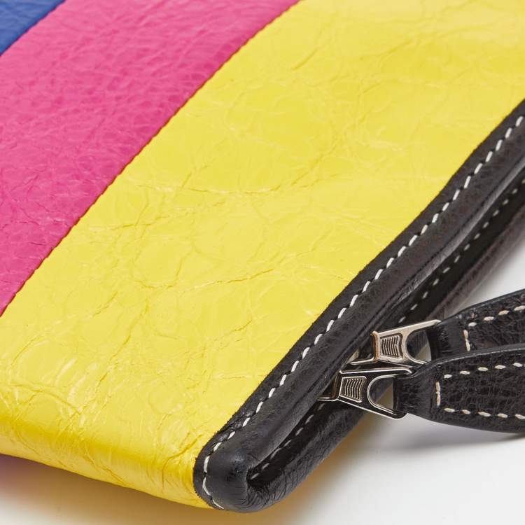 Pre Owned Balenciaga Multicolour Stripe Leather Bazar Pouch
