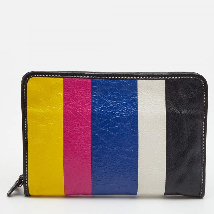Pre Owned Balenciaga Multicolour Stripe Leather Bazar Pouch
