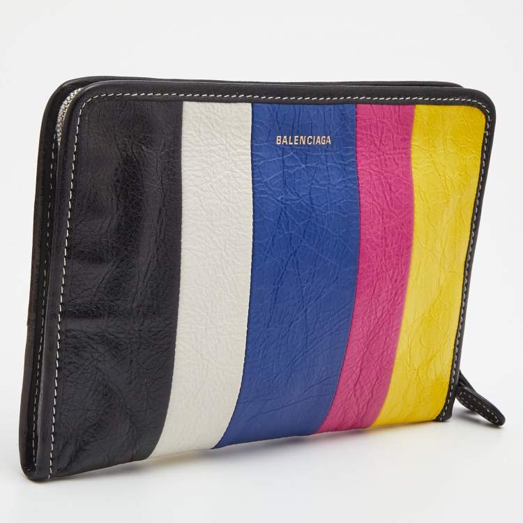 Pre Owned Balenciaga Multicolour Stripe Leather Bazar Pouch