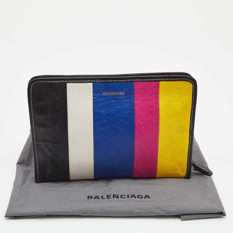 Pre Owned Balenciaga Multicolour Stripe Leather Bazar Pouch