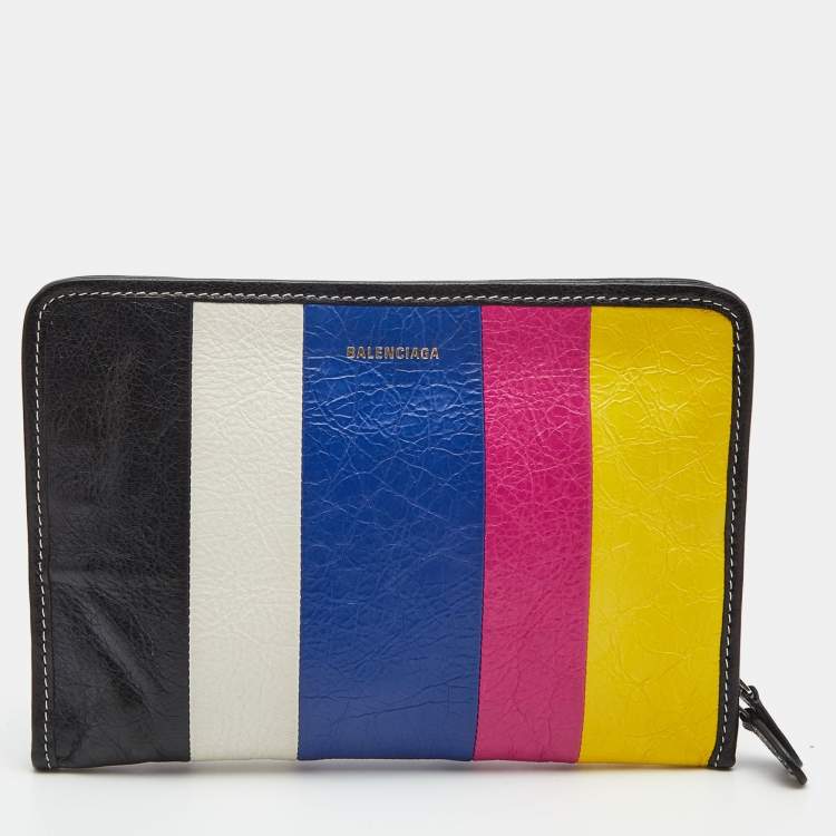Pre Owned Balenciaga Multicolour Stripe Leather Bazar Pouch