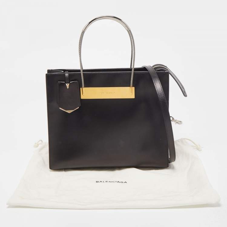 Pre Owned Balenciaga Black Leather Small Cable Shopper Tote