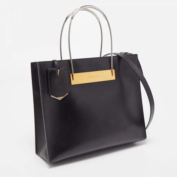 Pre Owned Balenciaga Black Leather Small Cable Shopper Tote