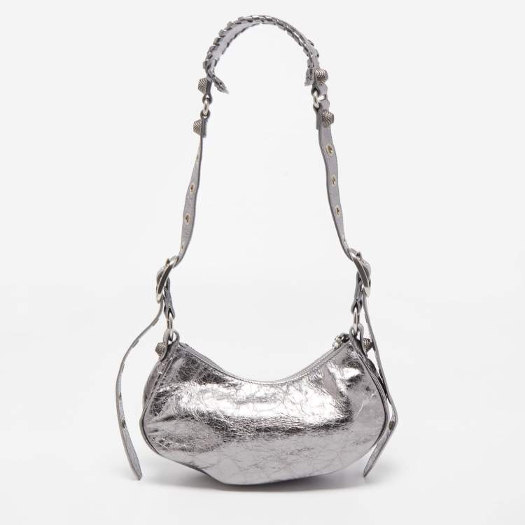 Pre Owned Balenciaga Silver Leather XS Le Cagole Shoulder Bag