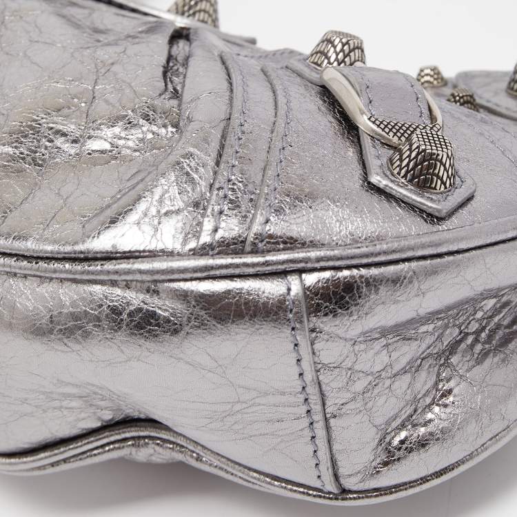 Pre Owned Balenciaga Silver Leather XS Le Cagole Shoulder Bag