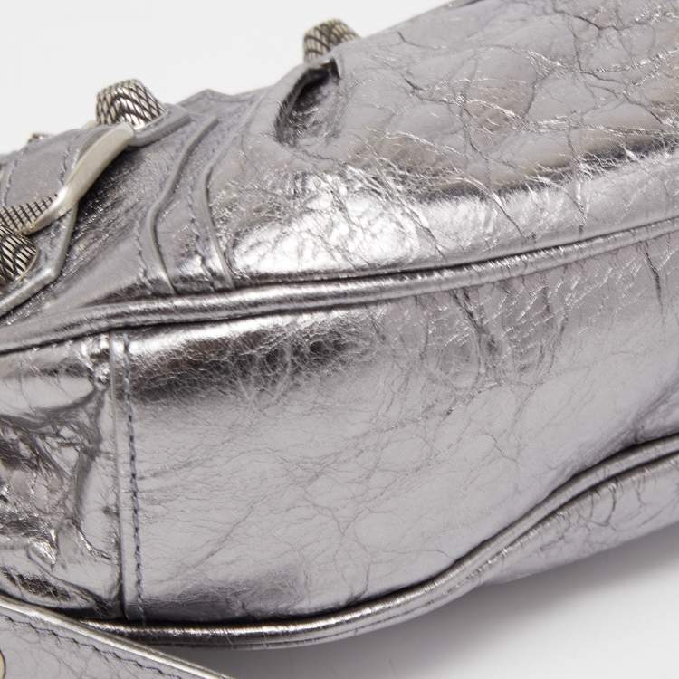 Pre Owned Balenciaga Silver Leather XS Le Cagole Shoulder Bag