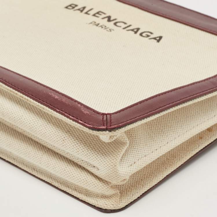 Pre Owned Balenciaga Maroon/Beige Canvas and Leather AJ Clutch