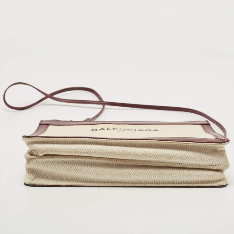 Pre Owned Balenciaga Maroon/Beige Canvas and Leather AJ Clutch
