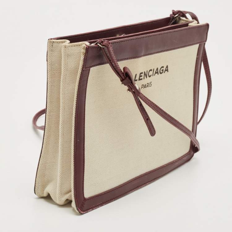 Pre Owned Balenciaga Maroon/Beige Canvas and Leather AJ Clutch