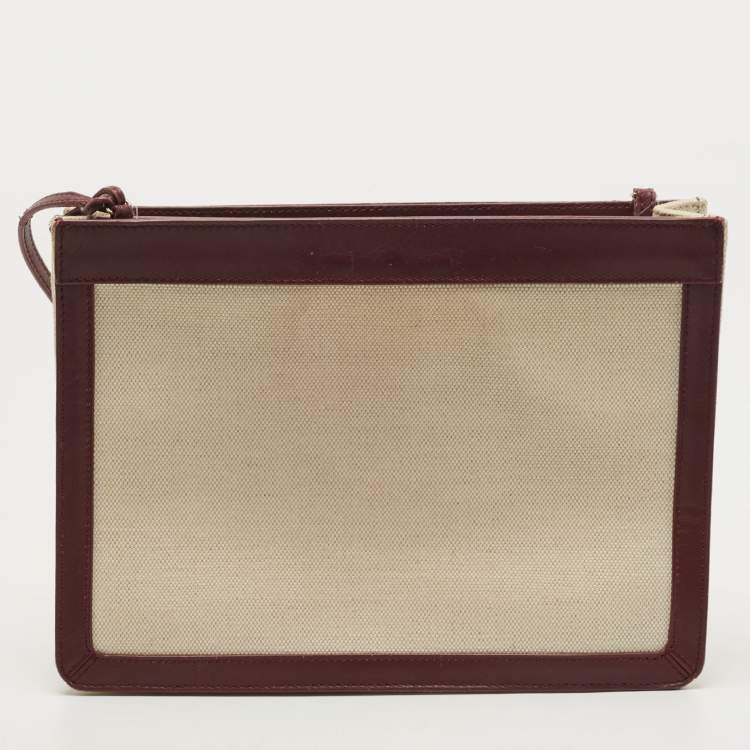 Pre Owned Balenciaga Maroon/Beige Canvas and Leather AJ Clutch
