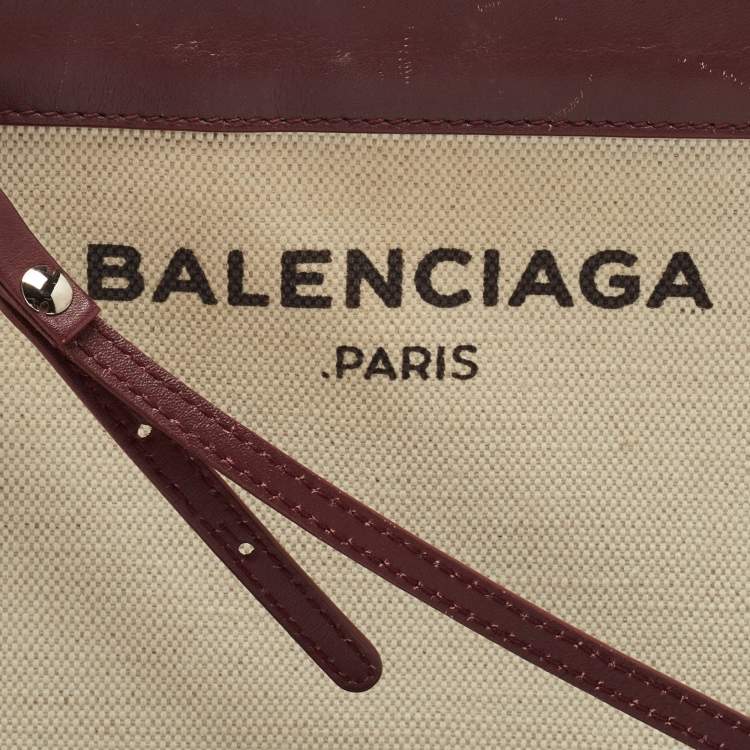 Pre Owned Balenciaga Maroon/Beige Canvas and Leather AJ Clutch