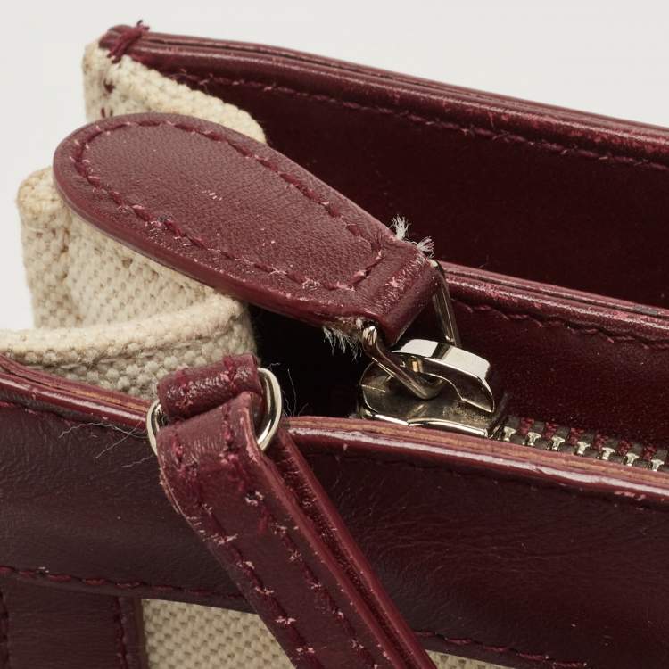 Pre Owned Balenciaga Maroon/Beige Canvas and Leather AJ Clutch