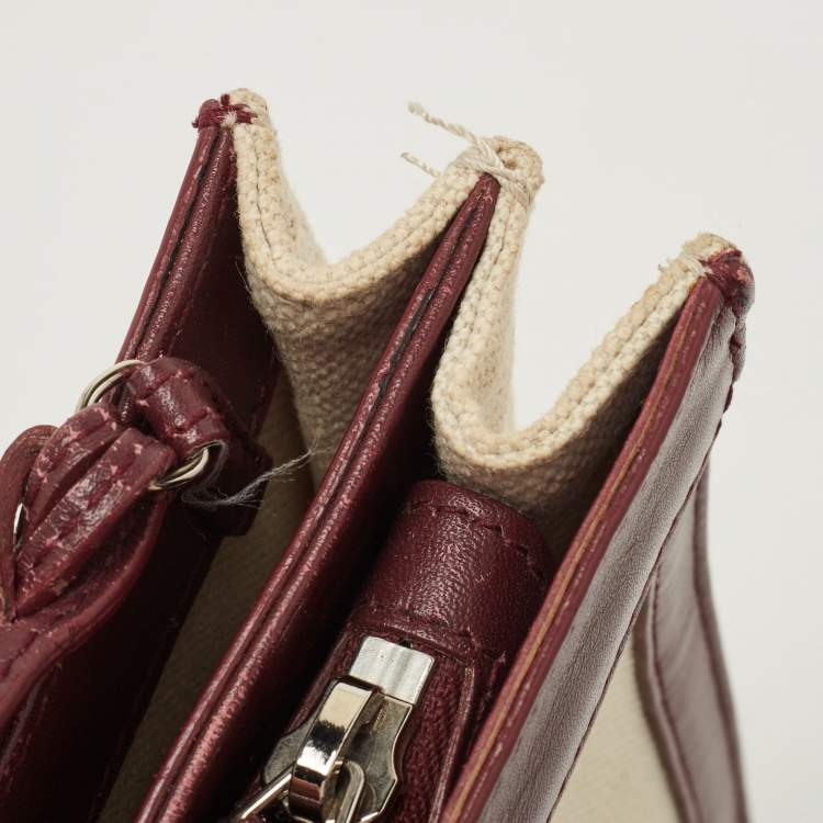 Pre Owned Balenciaga Maroon/Beige Canvas and Leather AJ Clutch