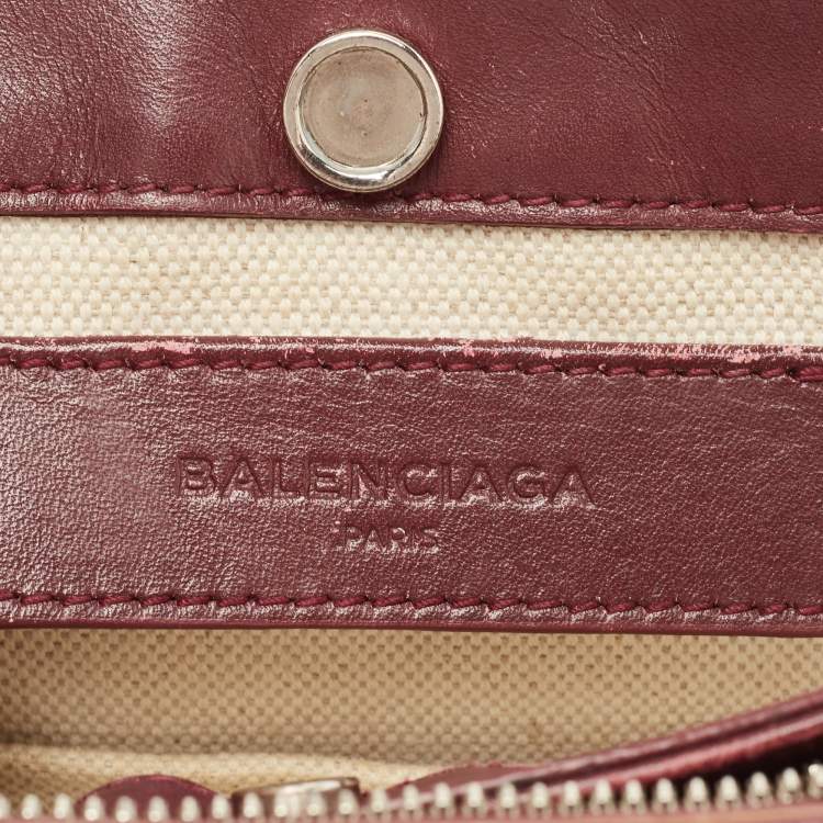 Pre Owned Balenciaga Maroon/Beige Canvas and Leather AJ Clutch