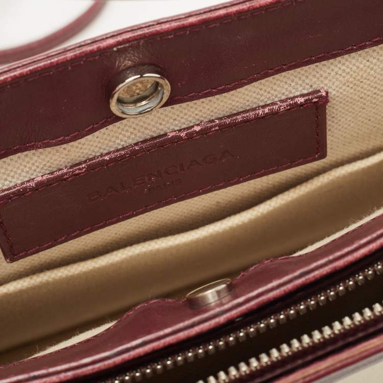 Pre Owned Balenciaga Maroon/Beige Canvas and Leather AJ Clutch