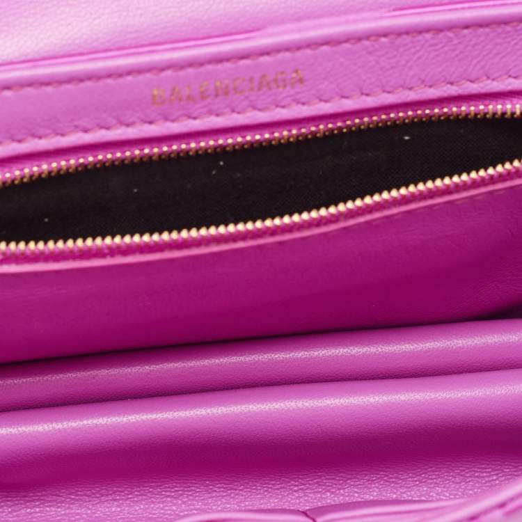 Pre Owned Balenciaga Majenta Jacquard Fabric And Leather Shift S Wallet On Strap