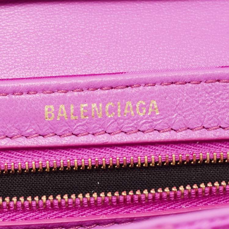 Pre Owned Balenciaga Majenta Jacquard Fabric And Leather Shift S Wallet On Strap