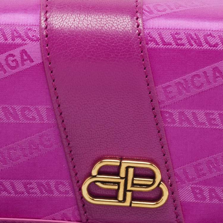 Pre Owned Balenciaga Majenta Jacquard Fabric And Leather Shift S Wallet On Strap