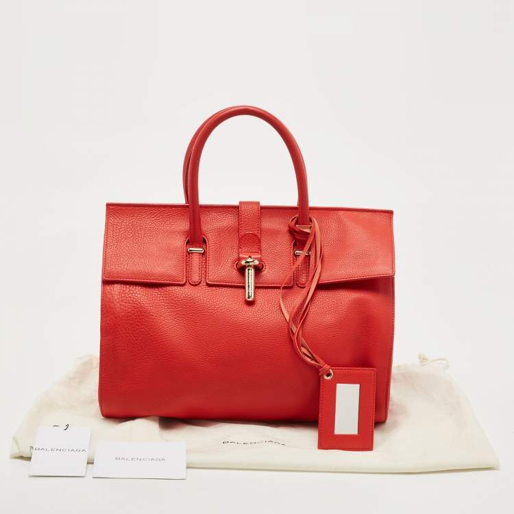 Pre Owned Balenciaga Red Leather Tube Clasp Satchel