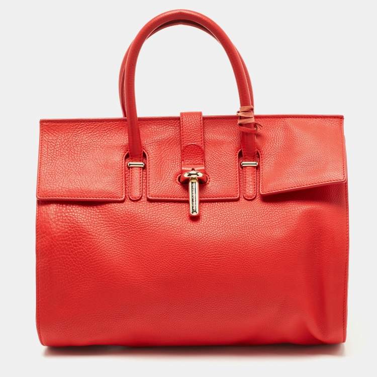 Pre Owned Balenciaga Red Leather Tube Clasp Satchel