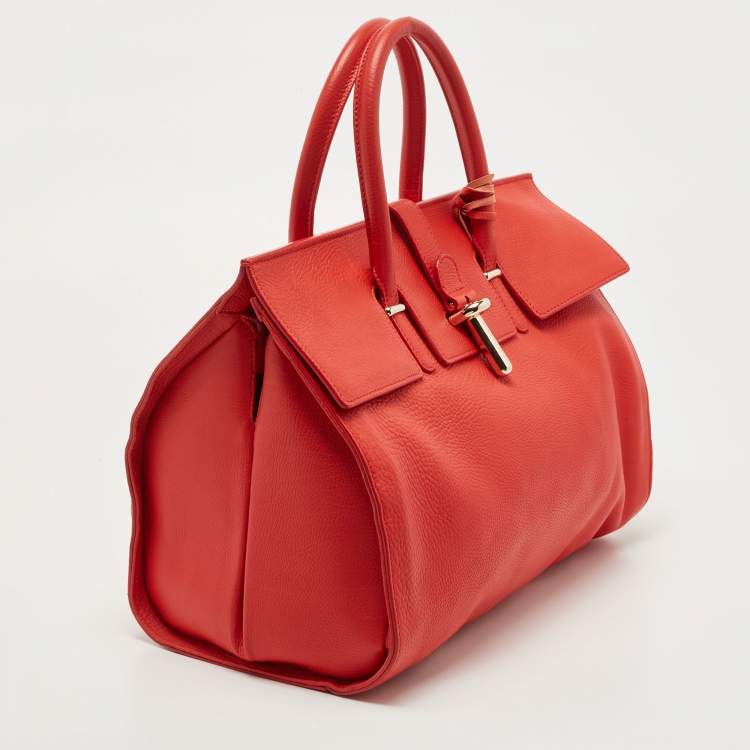 Pre Owned Balenciaga Red Leather Tube Clasp Satchel