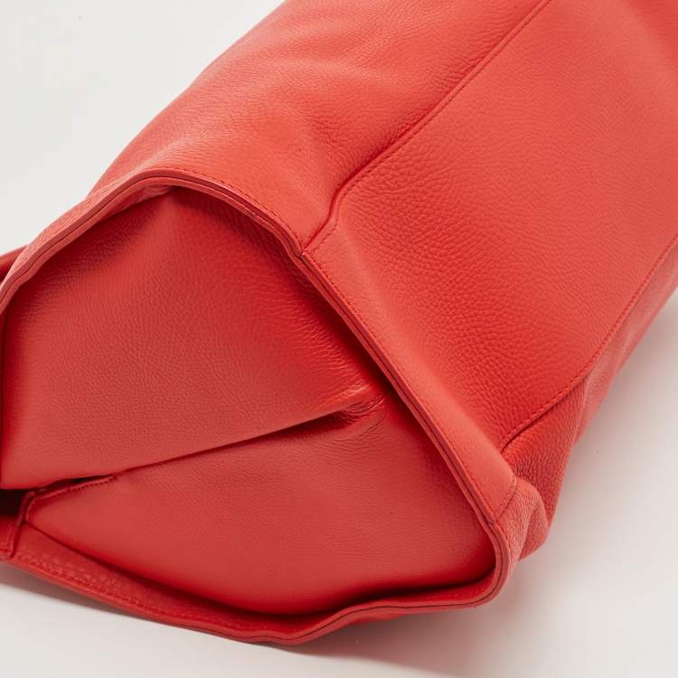 Pre Owned Balenciaga Red Leather Tube Clasp Satchel