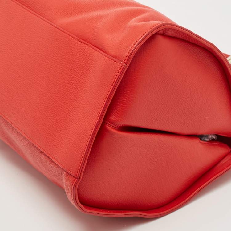 Pre Owned Balenciaga Red Leather Tube Clasp Satchel