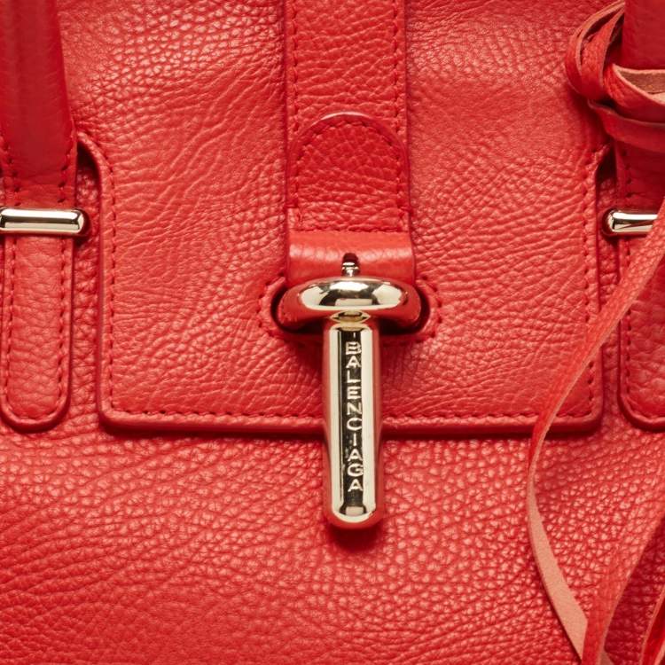 Pre Owned Balenciaga Red Leather Tube Clasp Satchel