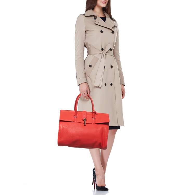 Pre Owned Balenciaga Red Leather Tube Clasp Satchel