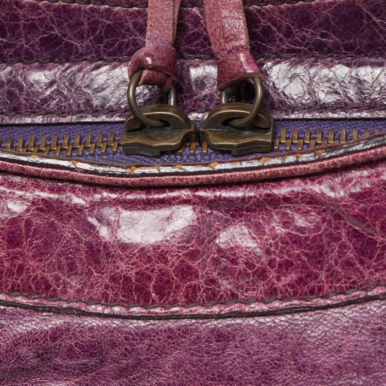Pre Owned Balenciaga Purple Leather Rh Step Bag 