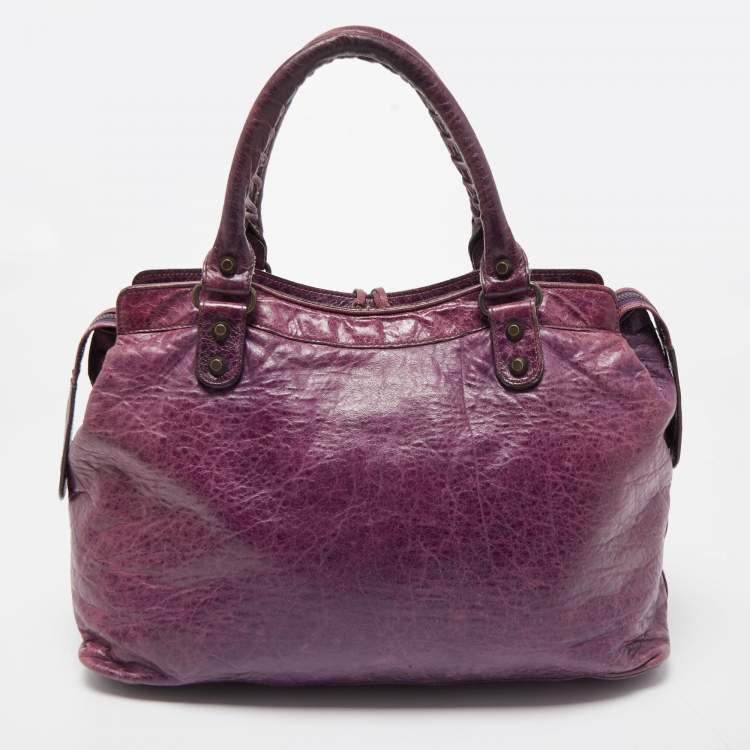 Pre Owned Balenciaga Purple Leather Rh Step Bag 