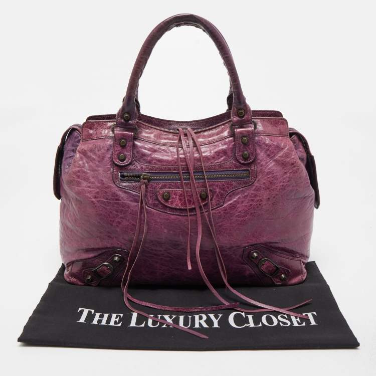 Pre Owned Balenciaga Purple Leather Rh Step Bag 