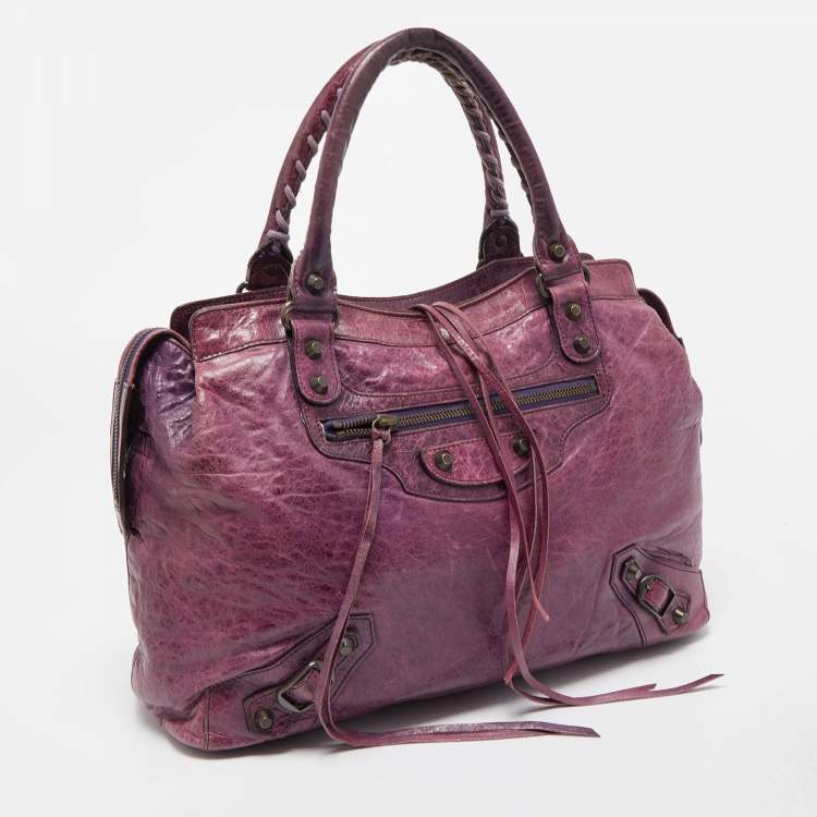 Pre Owned Balenciaga Purple Leather Rh Step Bag 