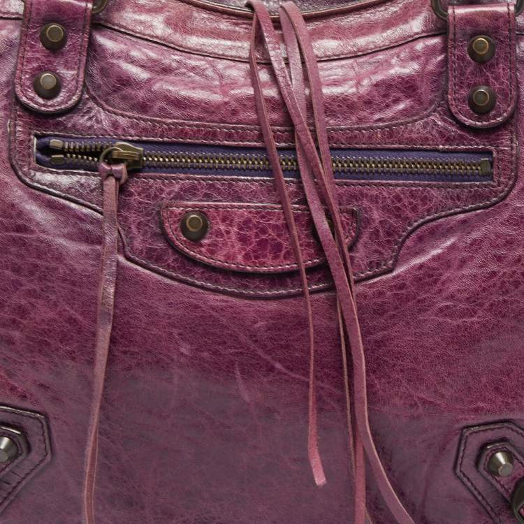 Pre Owned Balenciaga Purple Leather Rh Step Bag 
