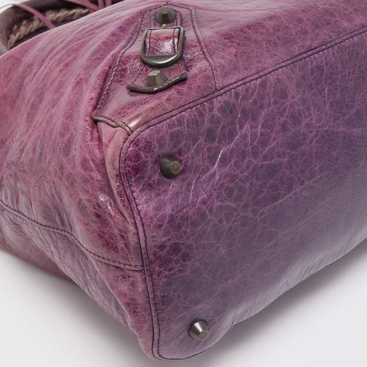 Pre Owned Balenciaga Purple Leather Rh Step Bag 